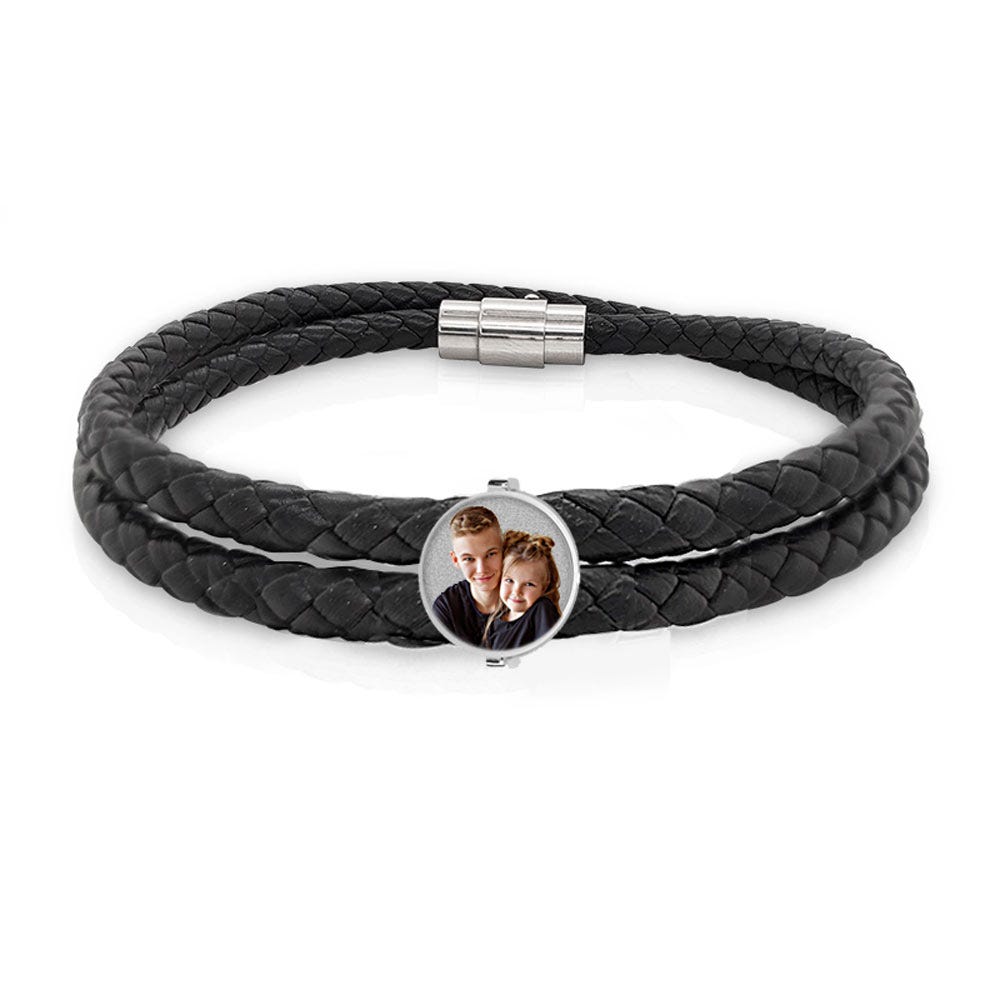 Photo Engraved Leather Rope Bracelet