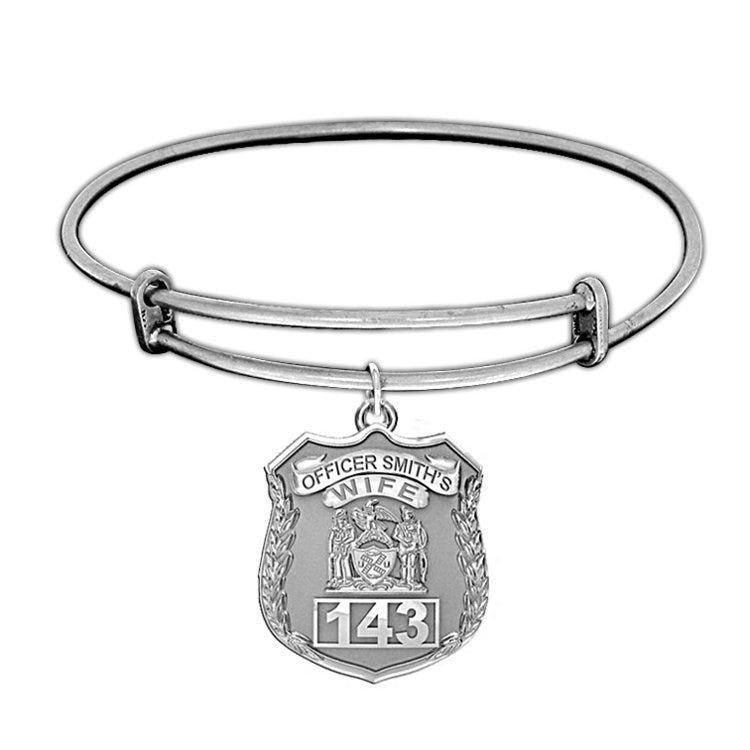 Police Wife Personalized Police Badge with Officer's Name & Number Expandable Bracelet