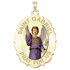 Saint Gabriel Scalloped Oval Religious Medal "Color