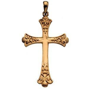 14K Yellow Gold Fleur-de-Lis Tips Cross Pendant