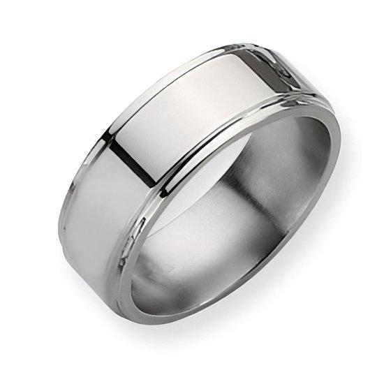 Titanium Ridged-Edge Approx. 0.31 Inch Polished Wedding Band