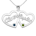 Personalized Heart Cut-Out with Pendant with 2 Birthstones & Names- Includes 18 Inch Chain