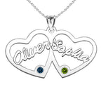Personalized Heart Cut-Out with Pendant with 2 Birthstones & Names- Includes 18 Inch Chain