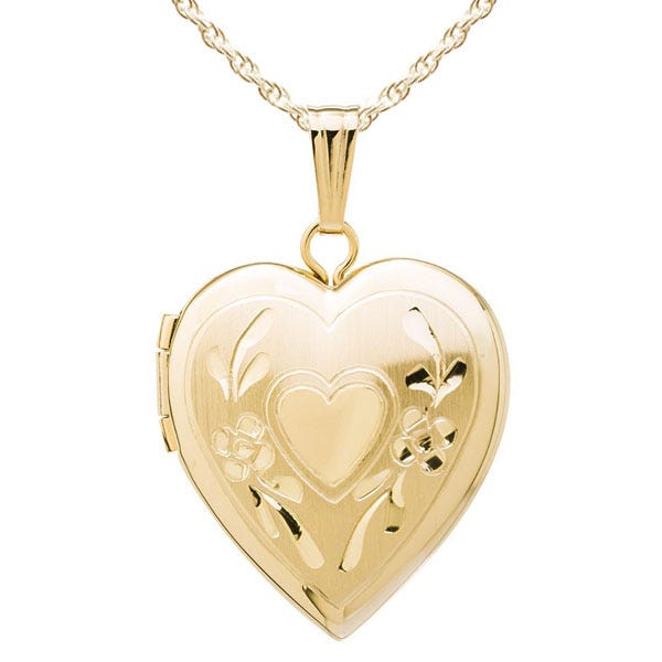 Solid 14K Yellow Gold Floral Heart Photo Locket