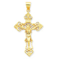 14K Inri Fleur De Lis Crucifix Pendant
