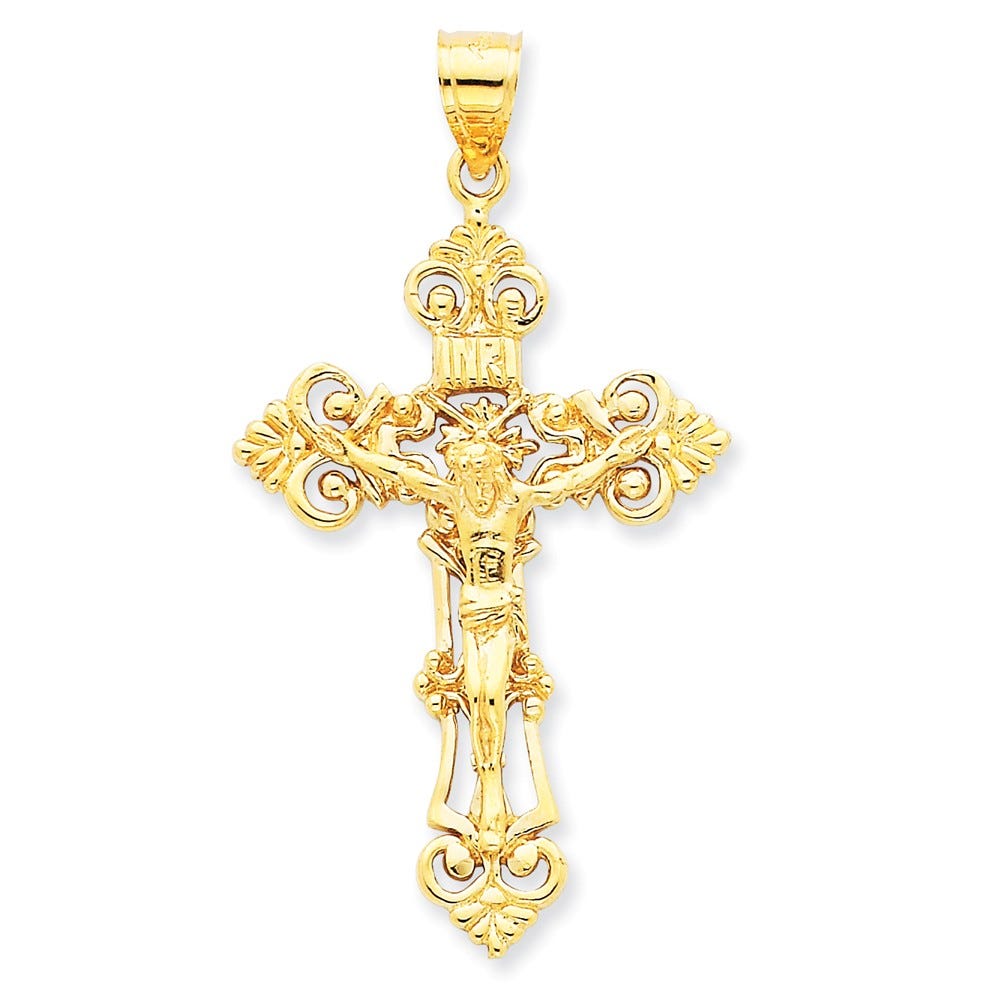 14K Inri Fleur De Lis Crucifix Pendant
