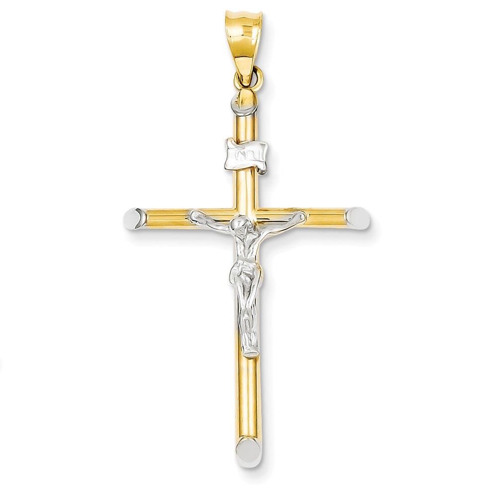 14K Two-Tone And Rhodium Inri Crucifix Pendant
