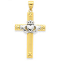 14K Two-Tone Claddagh Cross Pendant