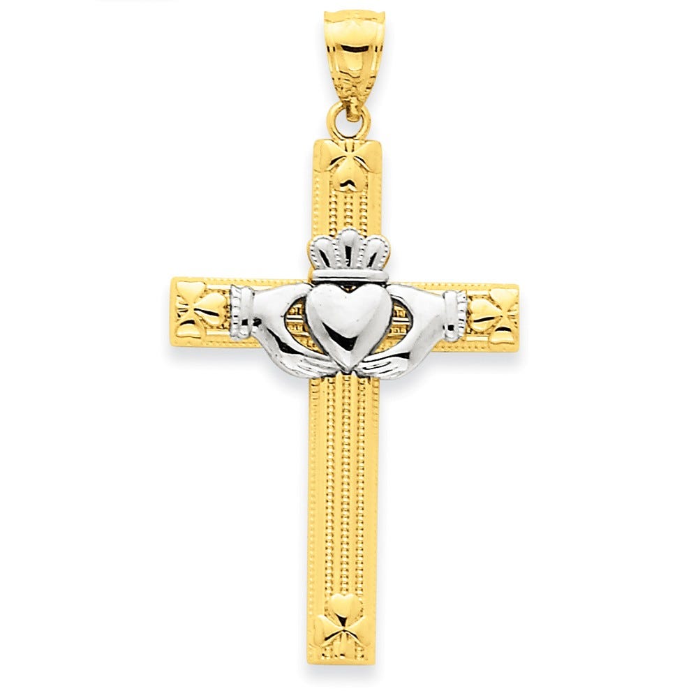 14K Two-Tone Claddagh Cross Pendant