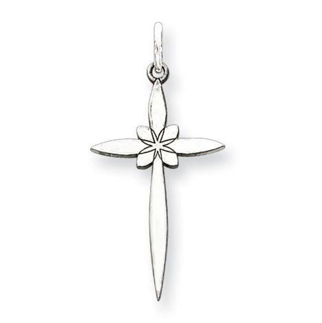 Sterling Silver Laser Designed Floral-Center Cross Pendant