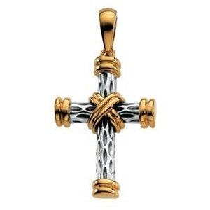 14K Two-Tone Gold Knotted-Center Cross Pendant