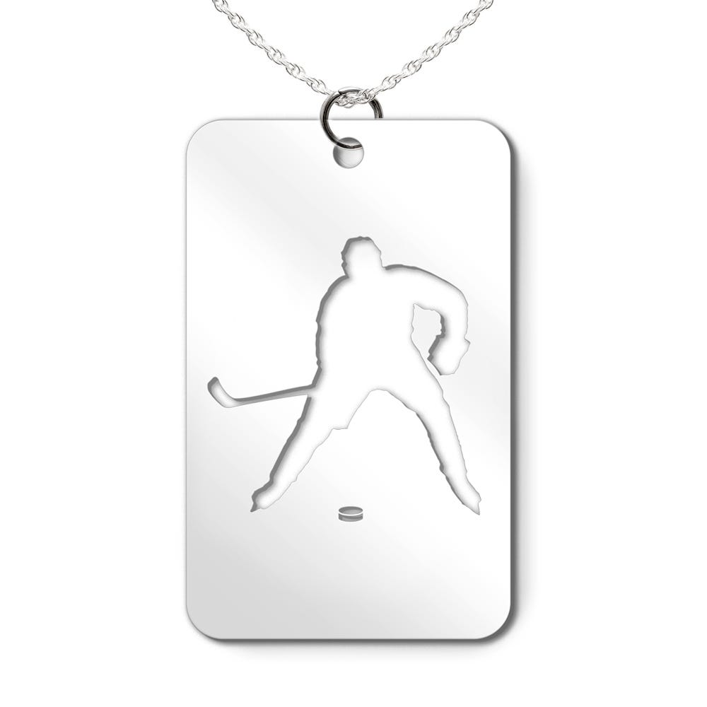 Hockey Player Cut-Out Rectangle Pendant