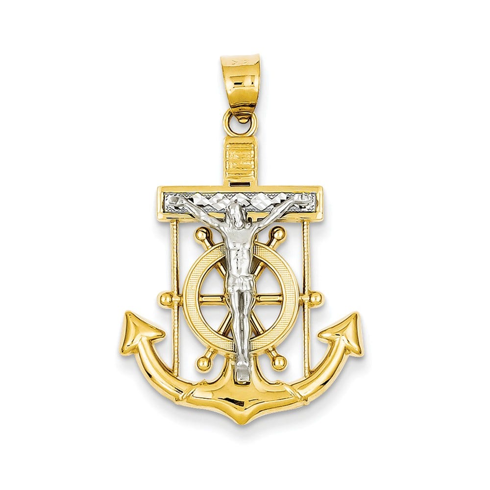 14K Two-Tone Diamond-Cut Mariner's Cross Pendant