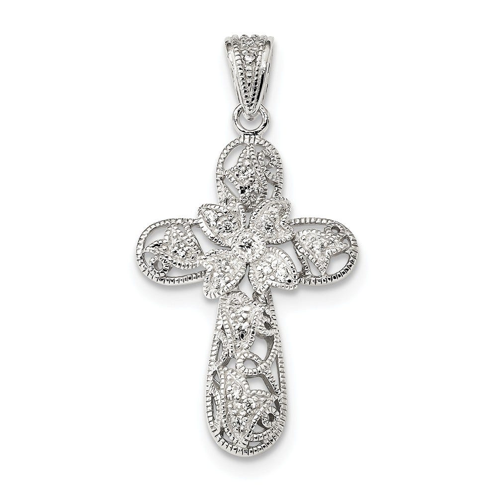 Cz Scrollwork Cross Pendant