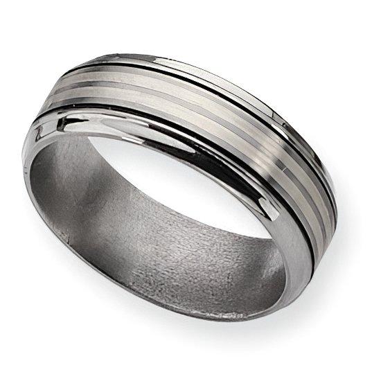 Titanium Sterling Silver Inlay Approx. 0.31 Inch Satin and Polished Wedding Band