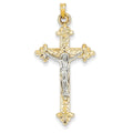 14K Two-Tone Inri Hollow Budded-Tips Crucifix Pendant