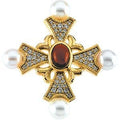 Diamond, Genuine Garnet Cabochon And Cultured Pearl Cross