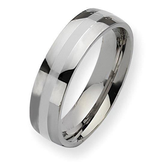 Stainless Steel Silver Inlay Approx. 0.24 Inch Polished Wedding Band