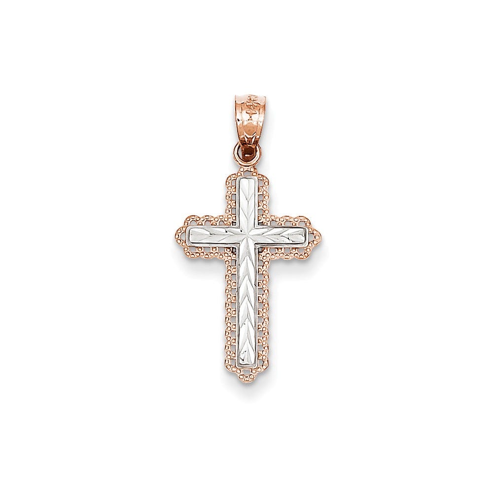 14K Rose Gold Rhodium Diamond-Cut Cross Pendant