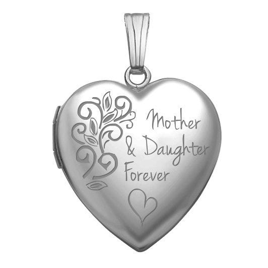 14K White Gold Mother & Daughter Forever Heart Photo Locket