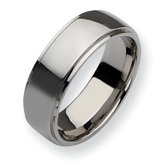 Stainless Steel Ridged Edge Approx. 0.31 Inch Polished Wedding Band