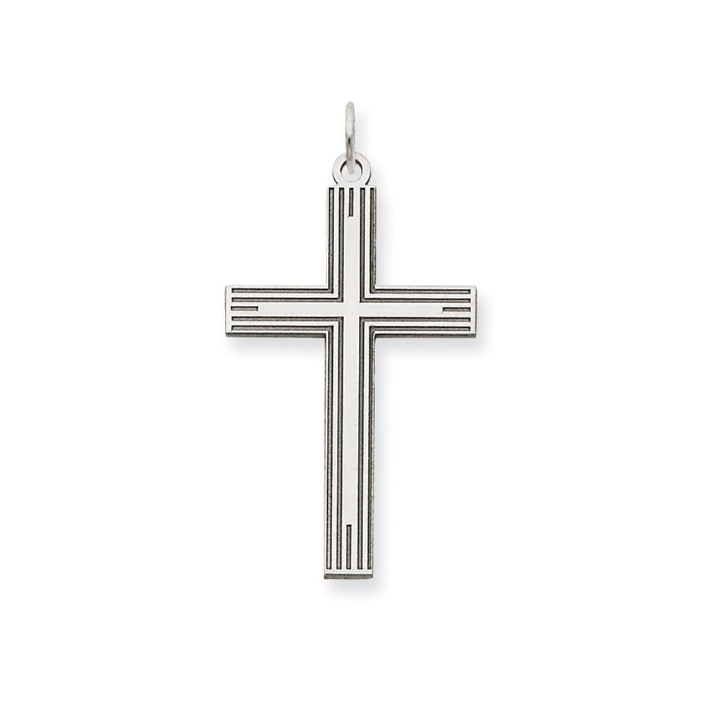 White Gold Laser Designed Cross Pendant