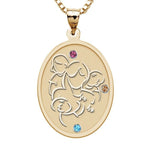 Mother with Daughter and Two Sons with Birthstones - Oval Pendant