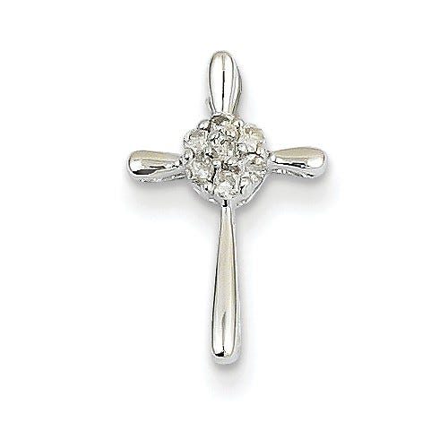14K White Gold Diamond Cross Pendant