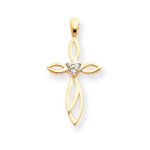 14K Yellow Gold Aa Diamond Cross Pendant