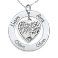 Personalized Round Family Tree Dangle Heart Pendant with Names