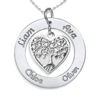 Personalized Round Family Tree Dangle Heart Pendant with Names