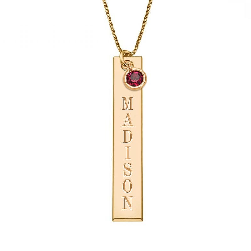 Personalized Vertical Name Necklace with Birthstone Charm and 18" Chain