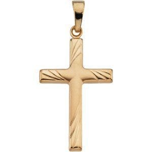 14K Yellow Gold Striped-Arm Cross Pendant