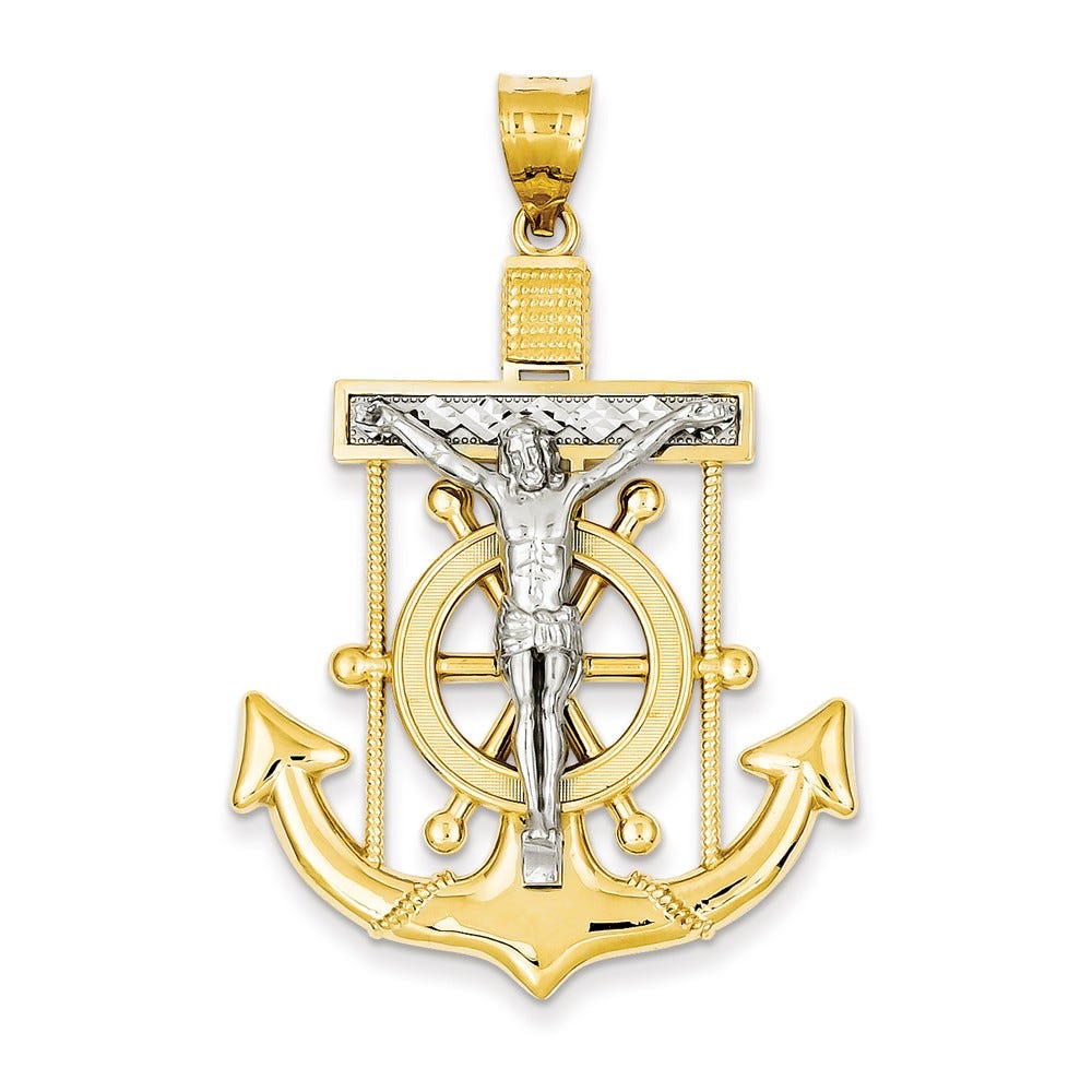 14k Two-tone Diamond-cut Mariner\'s Cross Pendant Style 95806 ...