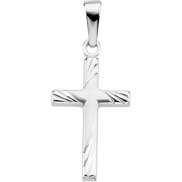 14K Gold Diagonal-Engraved Cross Pendant