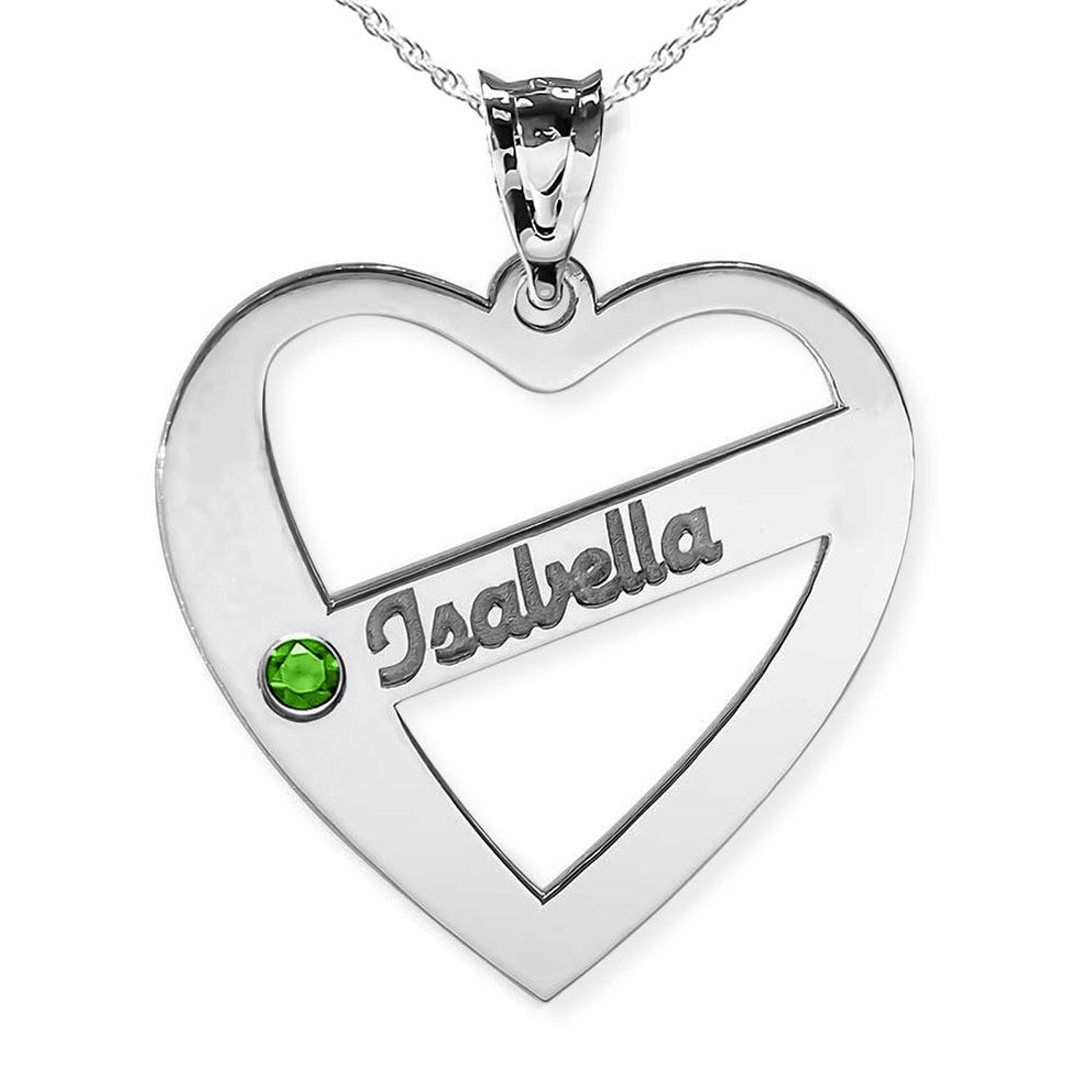 Personalized Heart Family Pendant with Birthstone & Name- Includes 18 Inch Chain