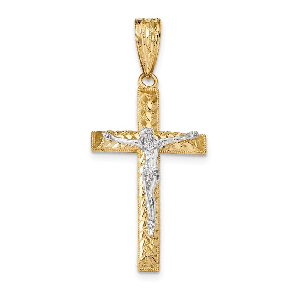 Two Tone Diamond Cut Crucifix Pendant