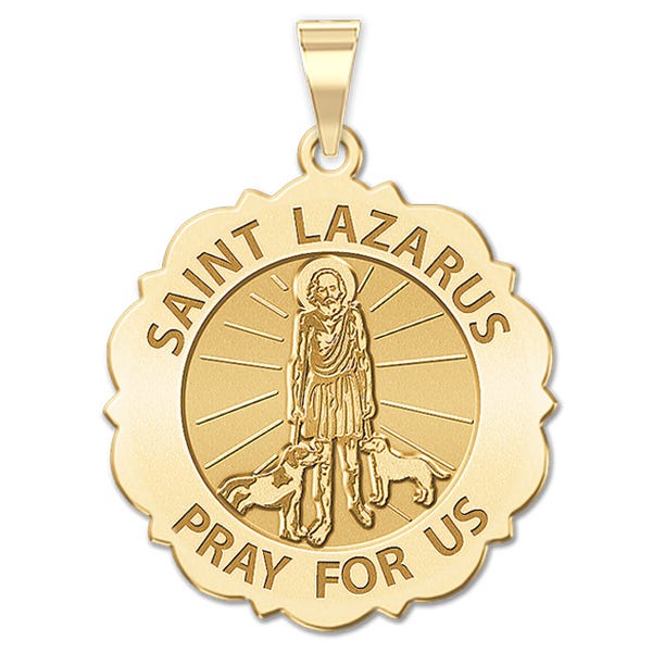 Saint Lazarus Religious Scalloped Round Medal