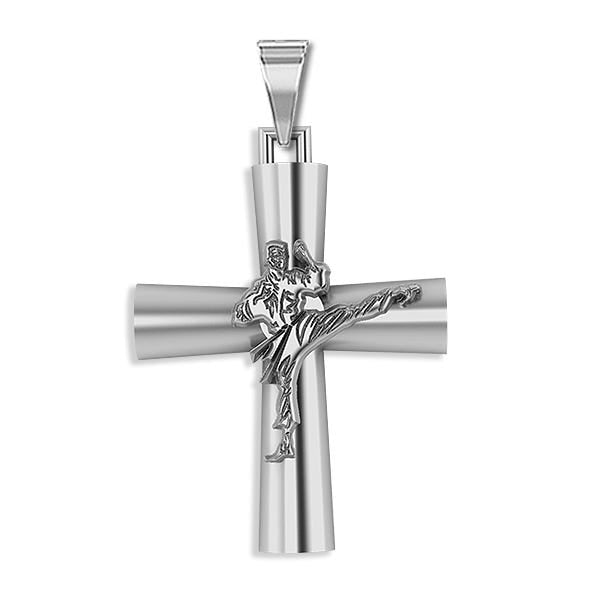 Sterling Silver High Polished Karate Cross w/ Antique Finish