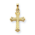 14K Yellow Gold Hollow Fleur De Lis Cross Pendant