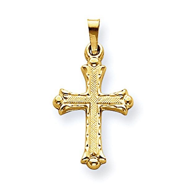 14K Yellow Gold Hollow Fleur De Lis Cross Pendant