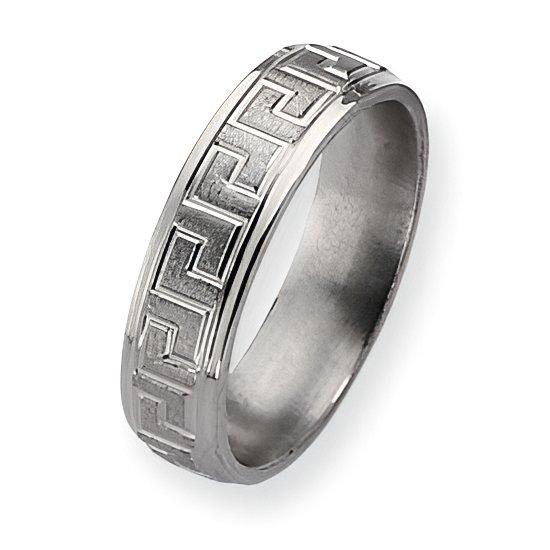 Titanium Greek Key Design Approx. 0.24 Inch Satin and Polished Wedding Band