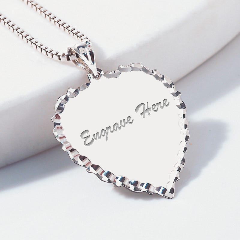 Engravable Scalloped Heart with Diamond Cut Pendant or Charm