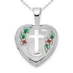 Cross With Enamel Flowers Heart Photo Locket