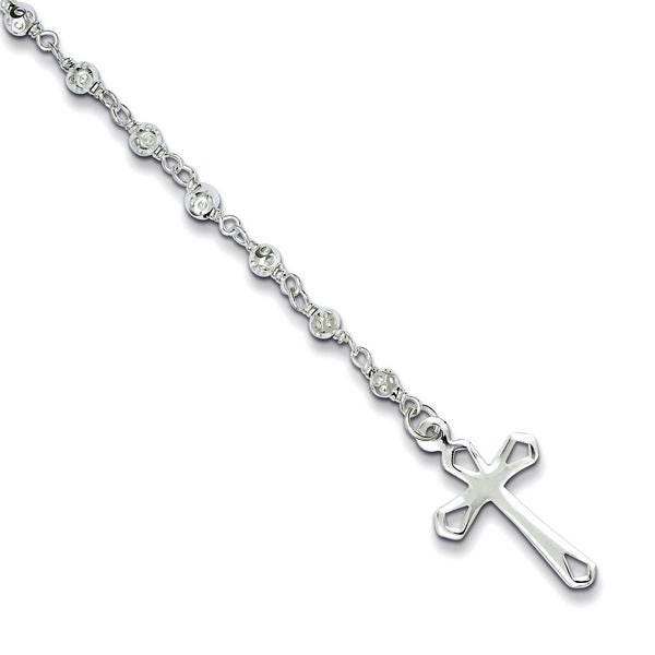 Sterling Silver & Freshwater Cultured Pearl Rosary Cross Bracelet