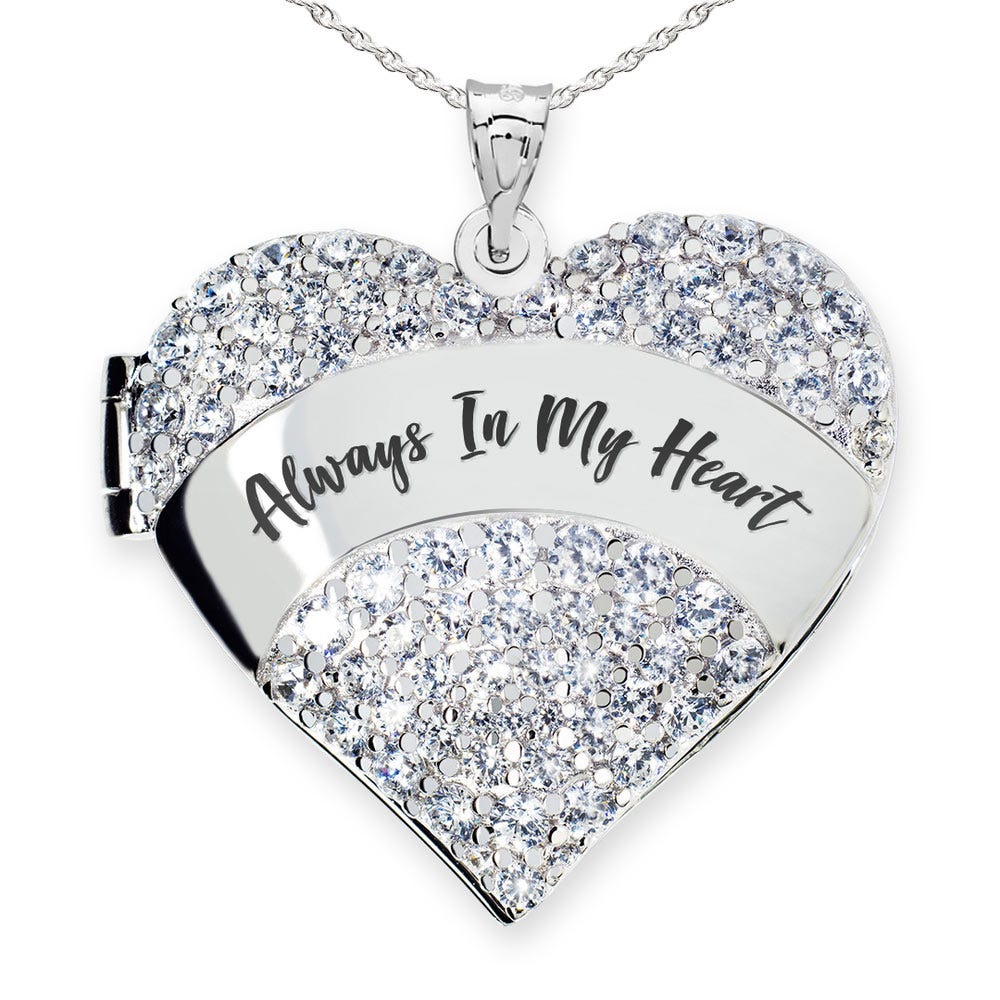 Cubic Zirconia Pave Heart Photo Locket