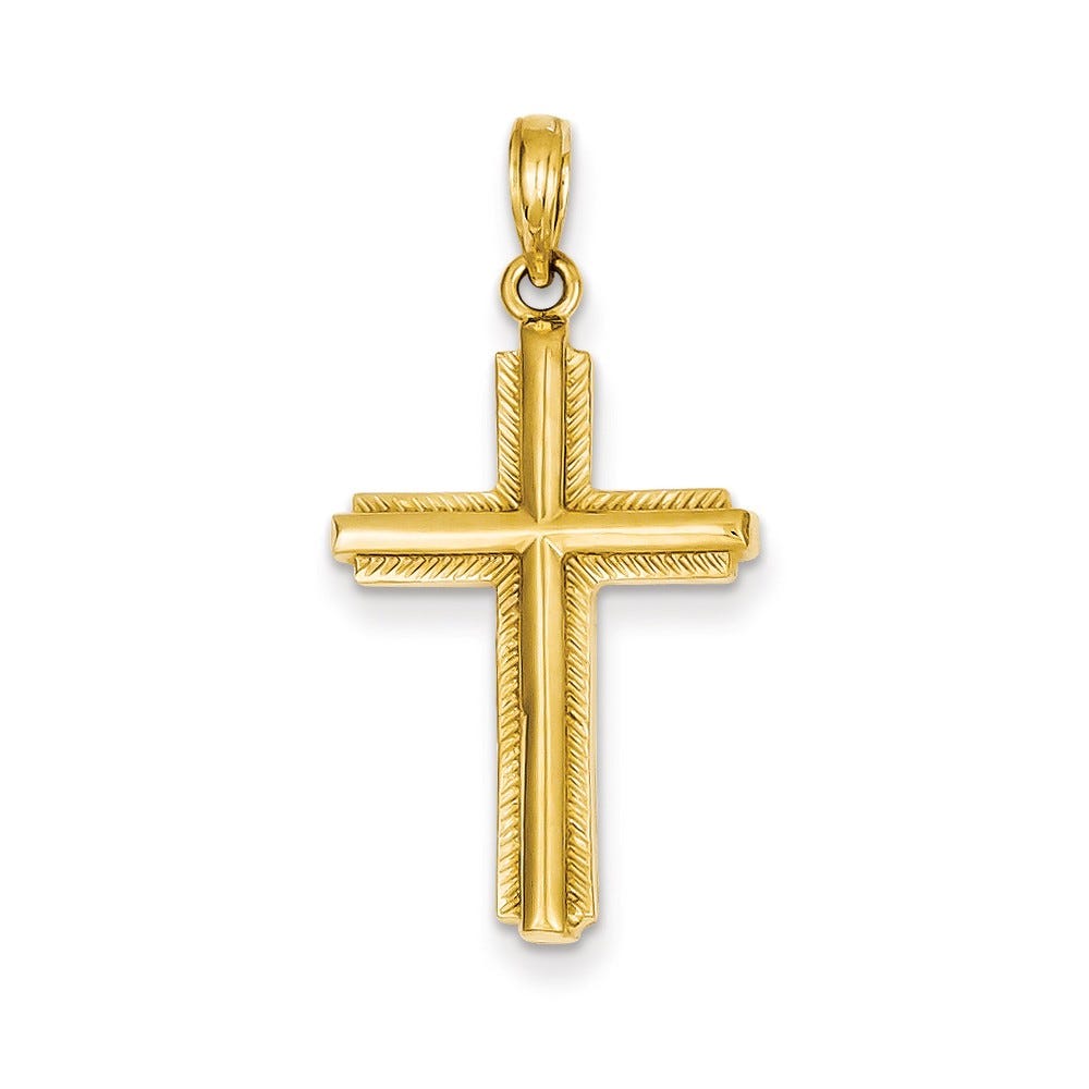 14K Cross Pendant With Striped Border