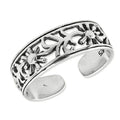 Sterling Silver Antiqued Floral Toe Ring
