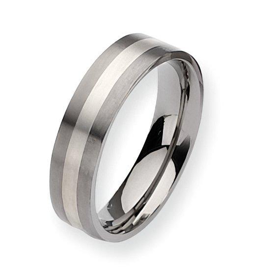 Titanium Sterling Silver Inlay Approx. 0.24 Inch Satin Wedding Band