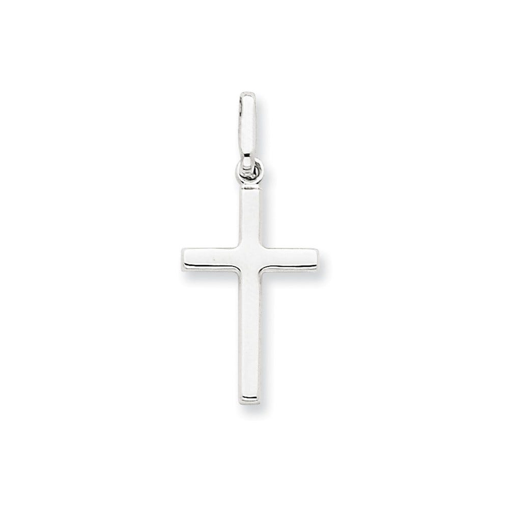 14K White Gold Hollow Slim-Bar Cross Pendant
